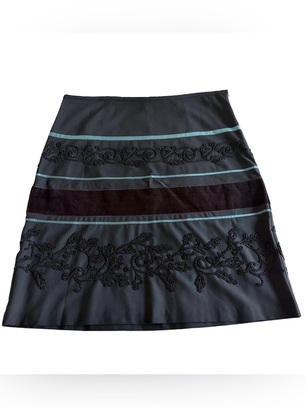 Karen Kane Skirt Womens 16 Black Beaded Stripe Velvet Knit Pencil Knee Length